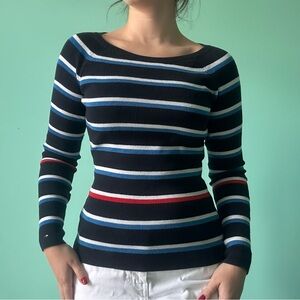 Tommy Hilfiger Navy and White Striped Top